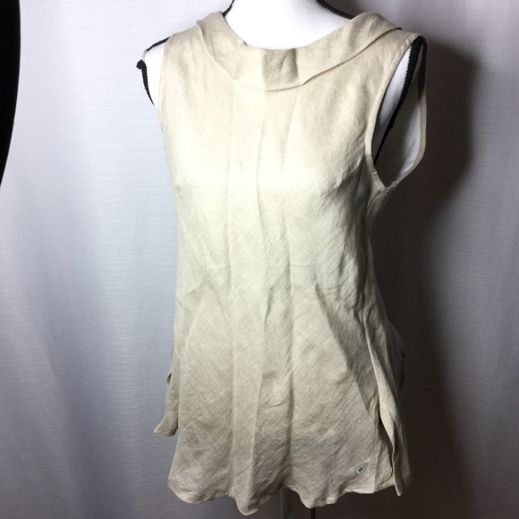 COLORI DI CAPRI Tan Linen Blouse Cute Back Design - Picture 5 of 8